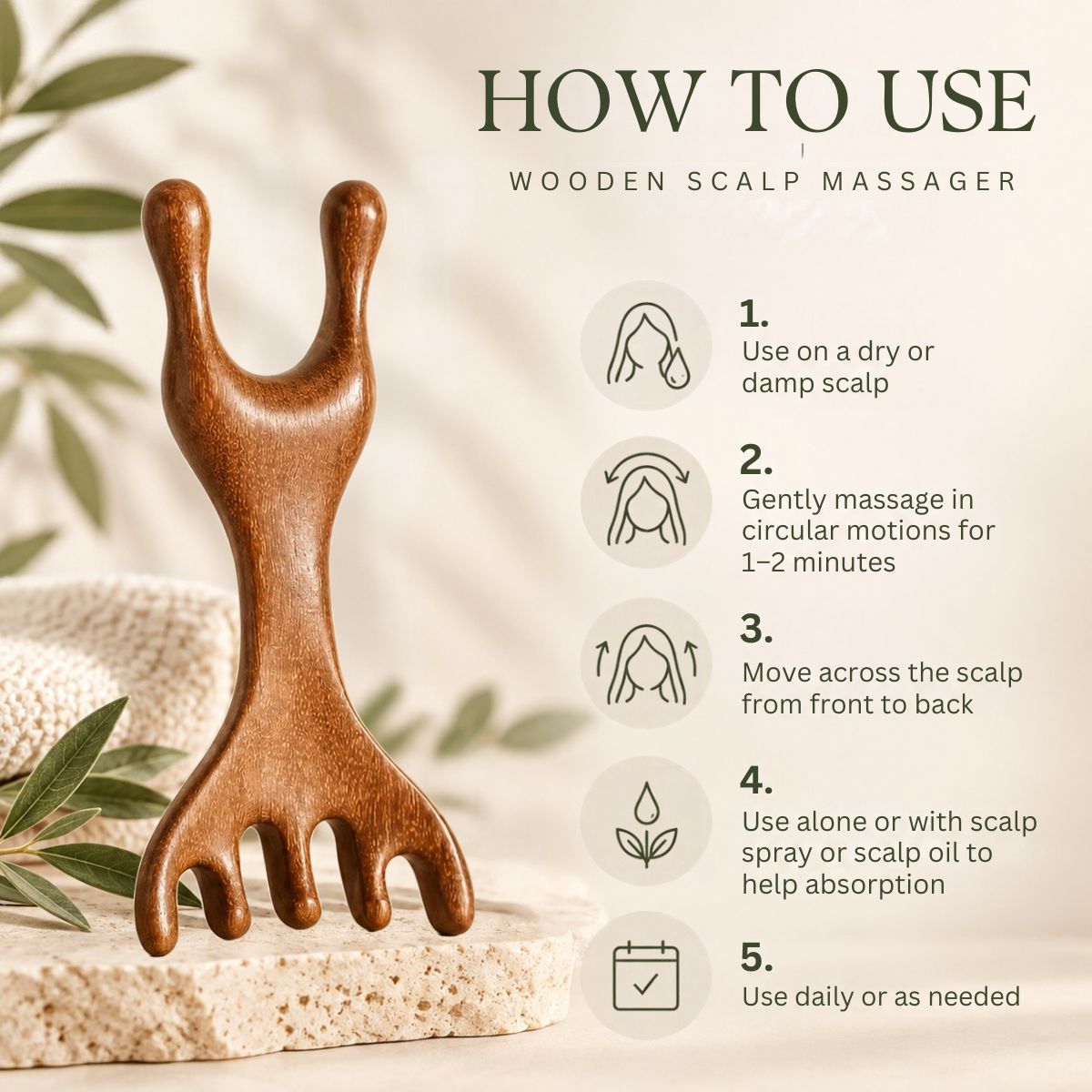 How to use the wooden scalp massage comb