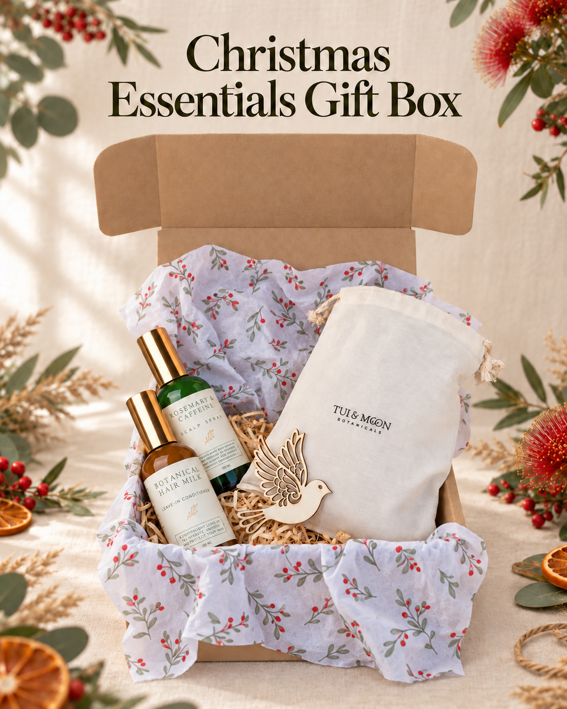 Christmas Essentials Gift Box lined with red berry print tissue paper