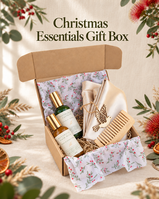 Tui & Moon botanical hair care Christmas gift box with festive styling
